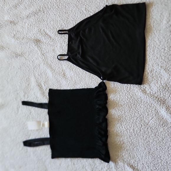H&M Black Smocked Cami Tank Top Sz M and M&M Black Raceback Tank Top Sz L NWTs - Picture 2 of 14